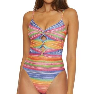BECCA Multicolor Rainbow Stripe One-Piece Swimsuit